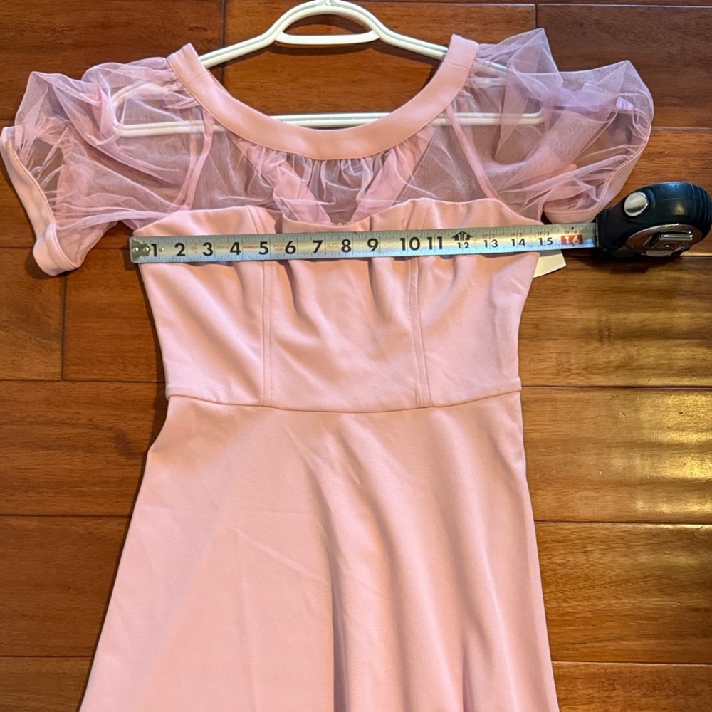 NWT Maggy London Lyra Fit & Flare Illusion Dress with Puff Sleeves Size 0 - Picture 8 of 9